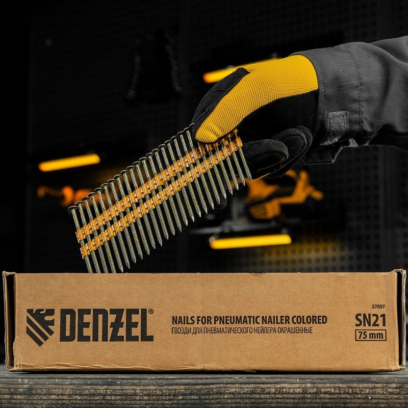 Гвозди для нейлера DENZEL (крашен.)75 мм/3,05мм,2000 шт./уп(57697)