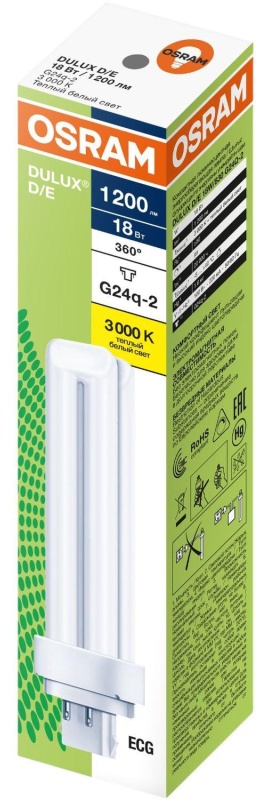 Лампа люминесцентная компактная DULUX D/E 18Вт/830 G24q-2 OSRAM