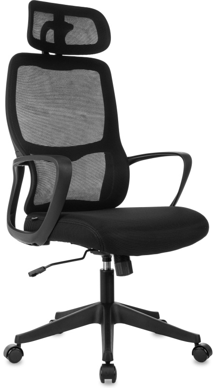 Кресло VB_Бюрократ Wise черный сетка/ткань с подголов