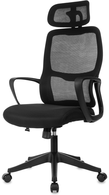 Кресло VB_Бюрократ Wise черный сетка/ткань с подголов