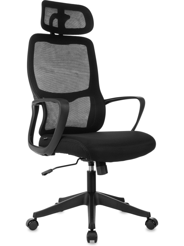 Кресло VB_Бюрократ Wise черный сетка/ткань с подголов
