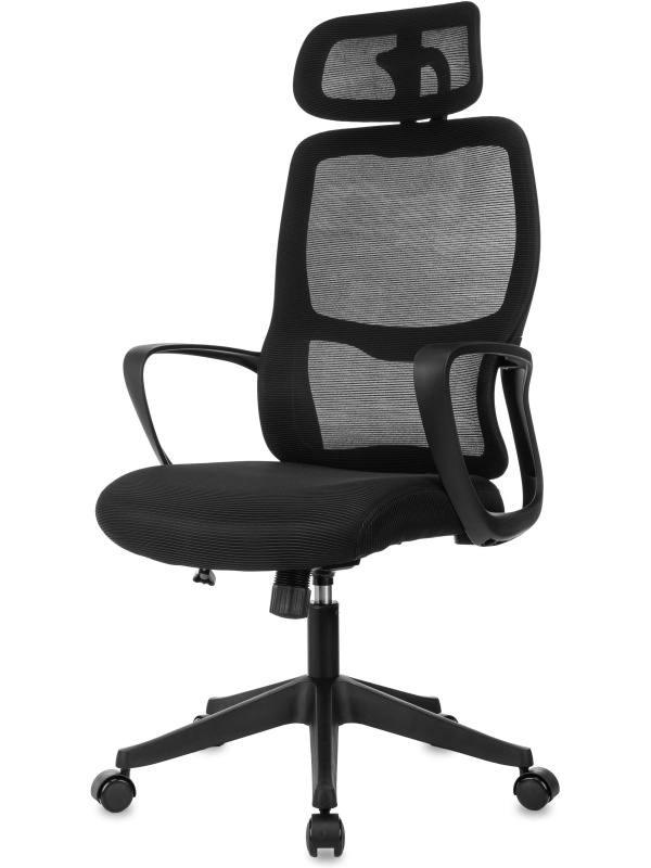 Кресло VB_Бюрократ Wise черный сетка/ткань с подголов