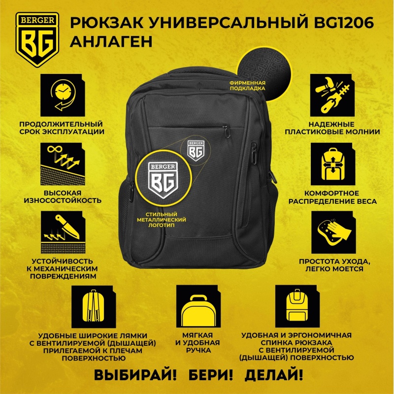 Рюкзак универсальный  BERGER  21л 14 карманов BG1206