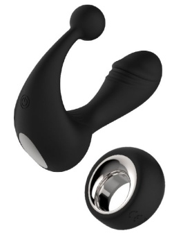Черный вибромассажер со стимулятором клитора HELIOS REMOTE