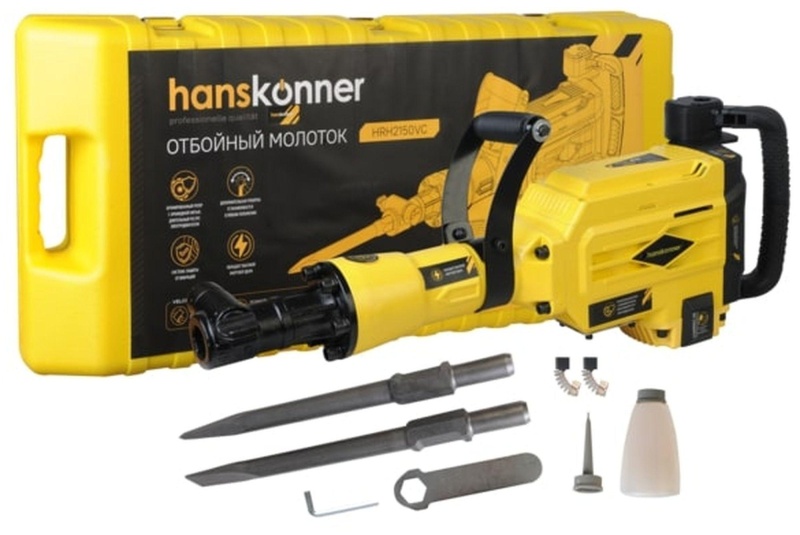 Отбойный молоток Hanskonner, 2100Вт, 50Дж, HEX 30мм, кейс на кол HRH2150VC