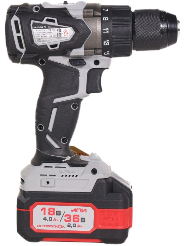 Дрель-шуруповерт ДА-13/36В 70  бесщеточная акк.(кейс,2акк.2,0Ач, ЗУ)