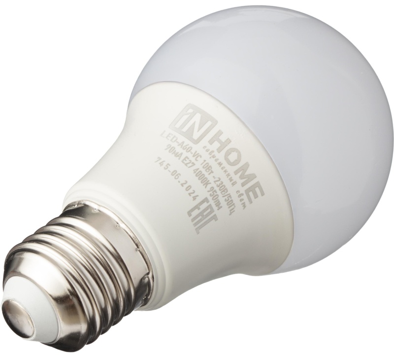 Лампа светодиодная LED-A60-VC 10Вт 230В Е27 4000К 950Лм IN HOME