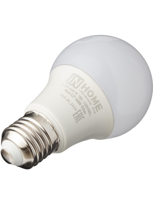 Лампа светодиодная LED-A60-VC 10Вт 230В Е27 4000К 950Лм IN HOME