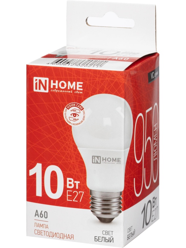 Лампа светодиодная LED-A60-VC 10Вт 230В Е27 4000К 950Лм IN HOME