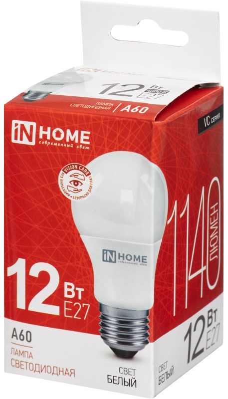 Лампа светодиодная LED-A60-VC 12Вт 230В Е27 4000К 1140Лм IN HOME