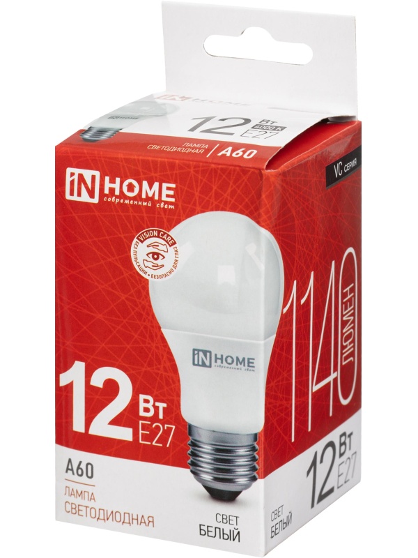 Лампа светодиодная LED-A60-VC 12Вт 230В Е27 4000К 1140Лм IN HOME