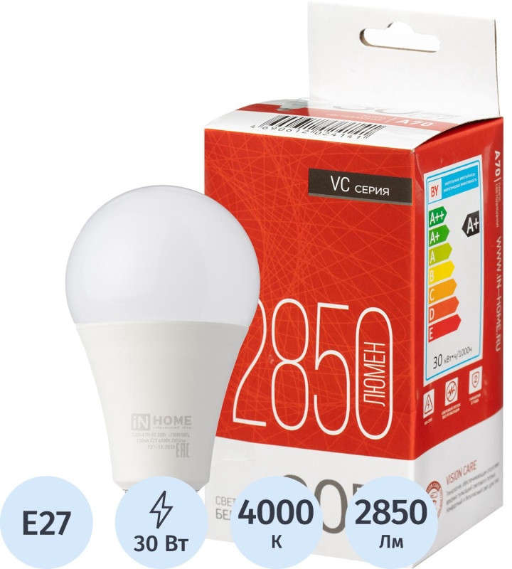 Лампа светодиодная LED-A70-VC 30Вт 230В Е27 4000К 2850Лм IN HOME