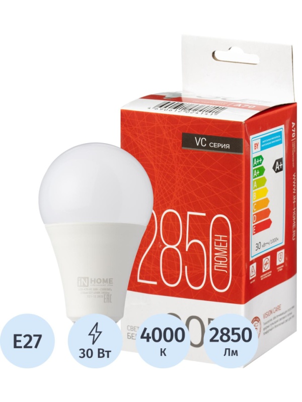 Лампа светодиодная LED-A70-VC 30Вт 230В Е27 4000К 2850Лм IN HOME