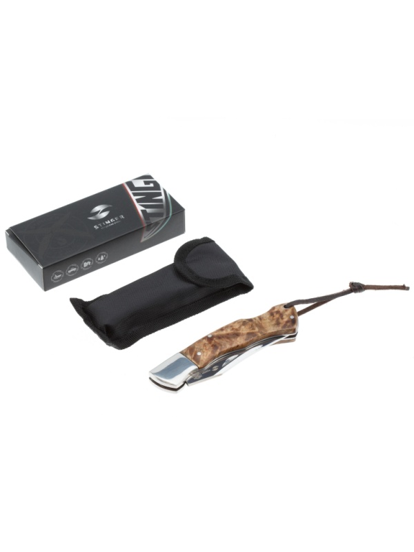 Нож складной Stinger,92мм,(серебр.),сталь/дерево (серебристо-корич.),FK-726