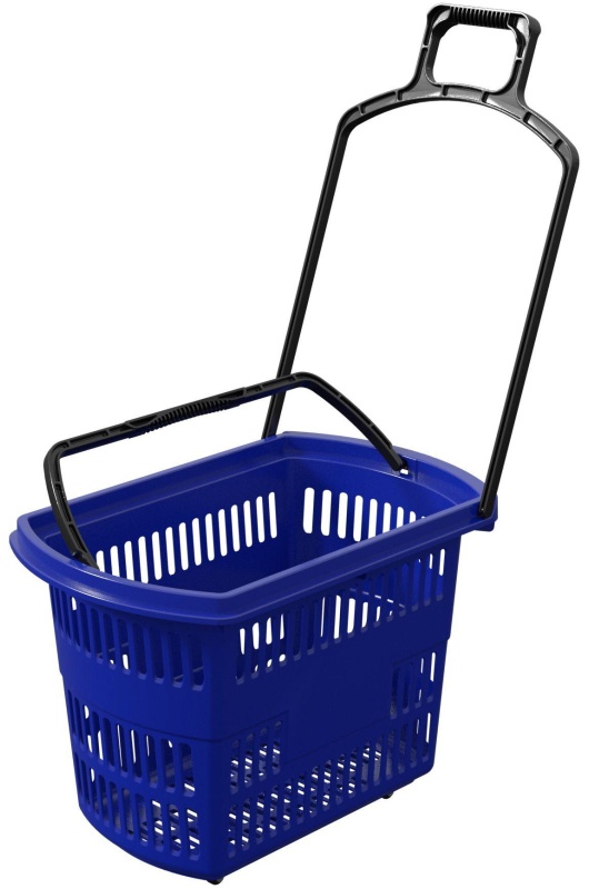 Корзина - тележка ИД пластик с 2-мя ручками на колесах 38 л синяя
