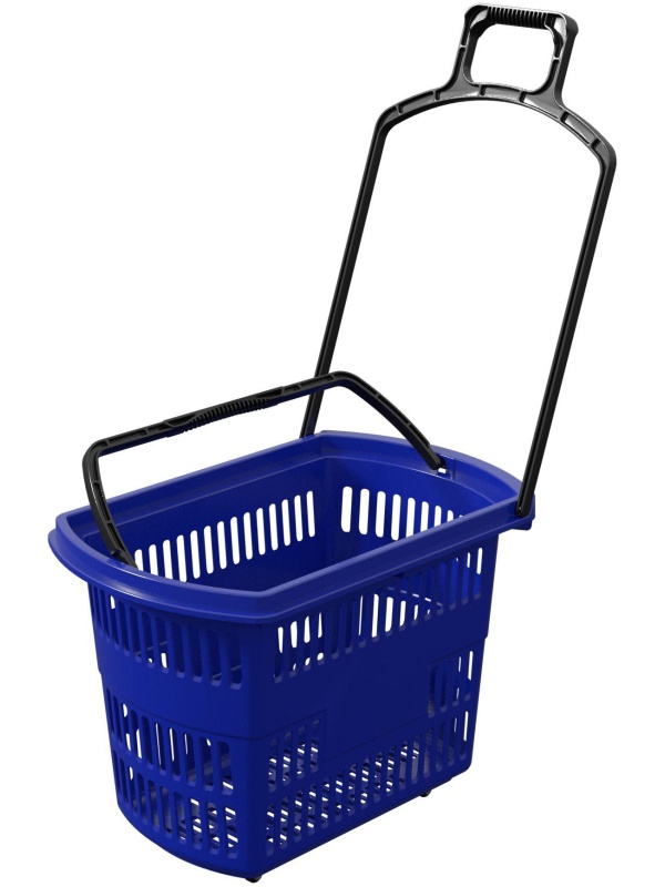 Корзина - тележка ИД пластик с 2-мя ручками на колесах 38 л синяя