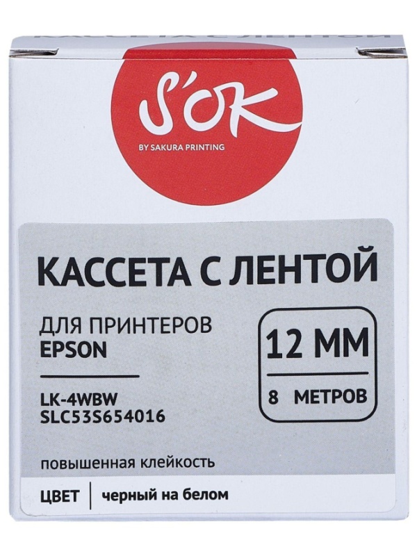 Картридж S'OK C53S654016 (LK4WBW) цв.лент:бел.шрифт черн.12мм/8м повыш.клей