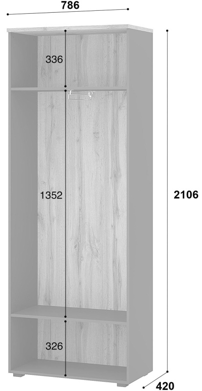 Гардероб узкий К-Loft 241H010 выс.2106 дуб натур./графит