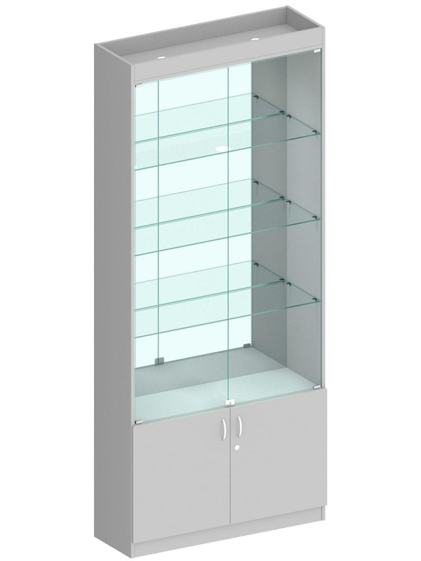 Витрина W_№300-3 с дверками,зад.стенка зеркало серый