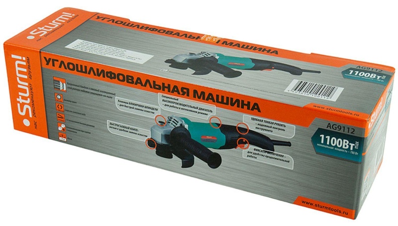 Шлифмашина угловая Sturm! 125 мм, 1100Вт, удлиненная рукоятка (AG9112)