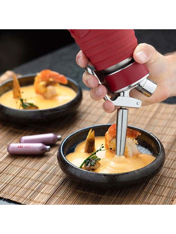 Сифон для сливок «Гурме»;сталь нерж.,пластик;0,5л;D=73,H=250,B=105мм;металлич.