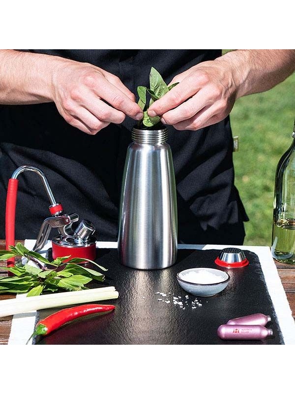 Сифон для сливок «Гурме»;сталь нерж.,пластик;0,5л;D=73,H=250,B=105мм;металлич.