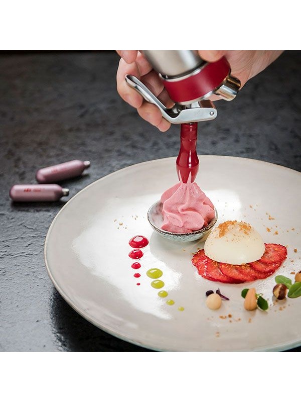 Сифон для сливок «Гурме»;сталь нерж.,пластик;0,5л;D=73,H=250,B=105мм;металлич.