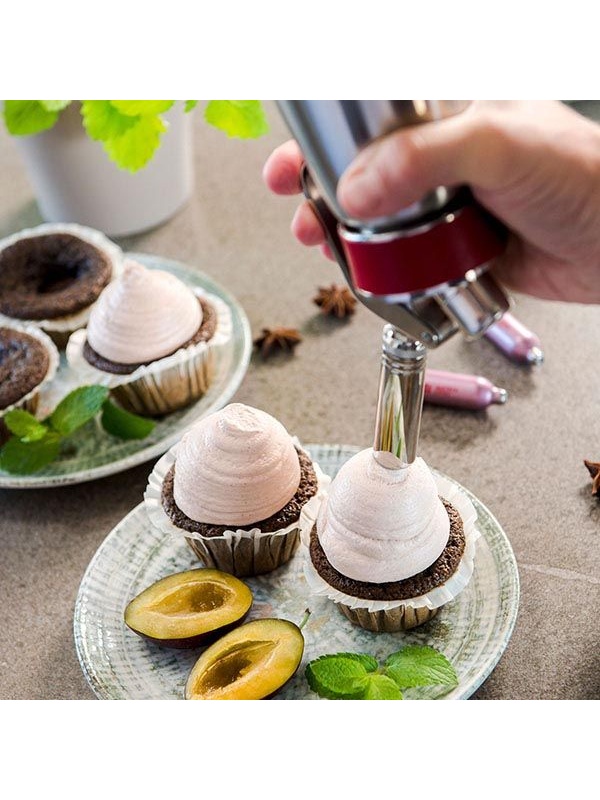 Сифон для сливок «Гурме»;сталь нерж.,пластик;0,5л;D=73,H=250,B=105мм;металлич.