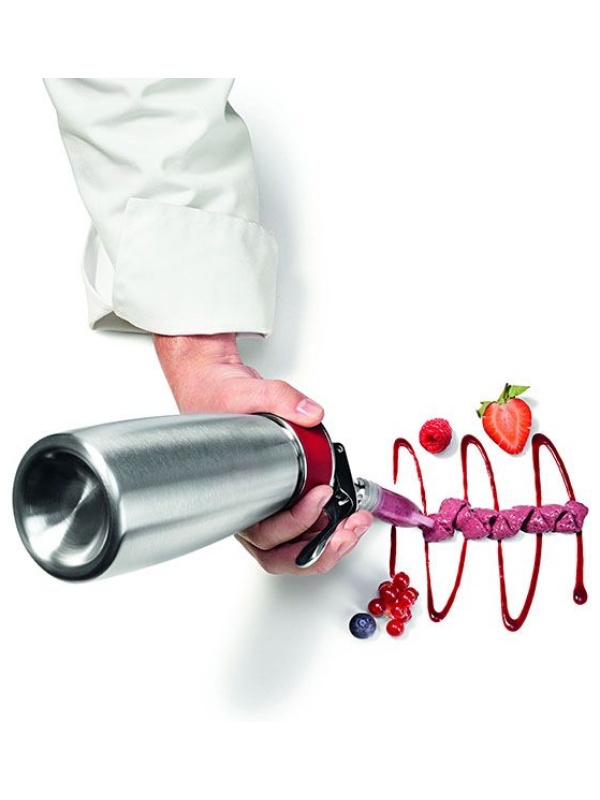 Сифон для сливок «Гурме»;сталь нерж.,пластик;0,5л;D=73,H=250,B=105мм;металлич.