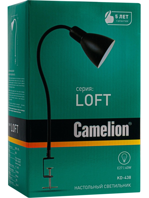 Светильник KD-438 C02 черн. струбцина, Е27, 40 Вт, металл