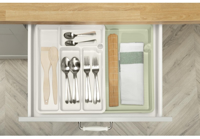 Лоток для столовых приборов раздвижной 373х287х49мм (светло-серый)