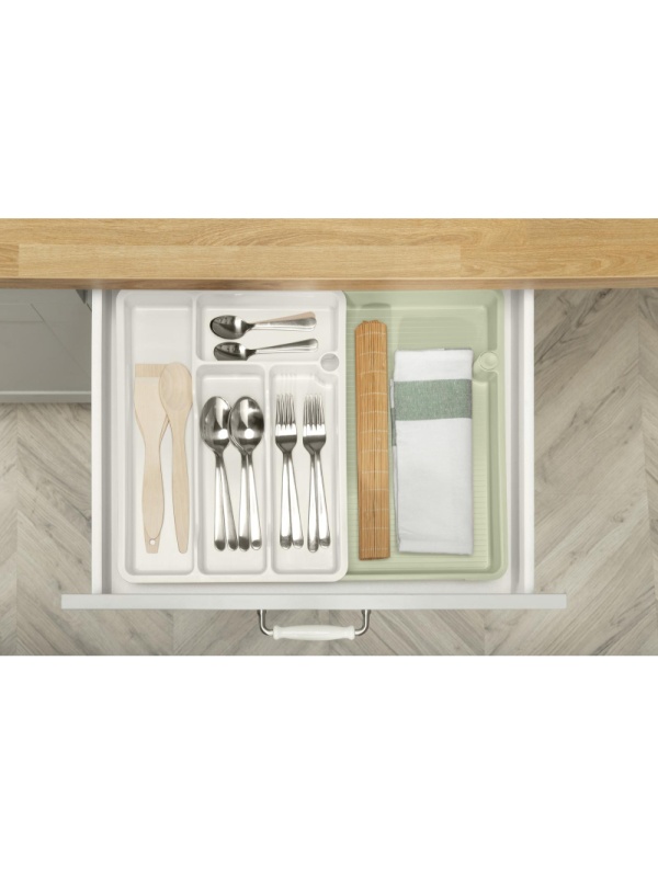 Лоток для столовых приборов раздвижной 373х287х49мм (светло-серый)