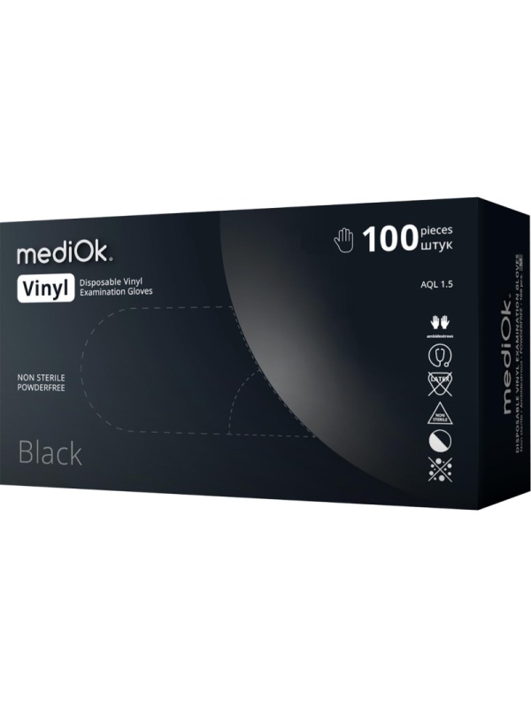 Перчатки виниловые одноразовые, н/о, черн. MediOk (M), 50п/уп 4гр.,ПС