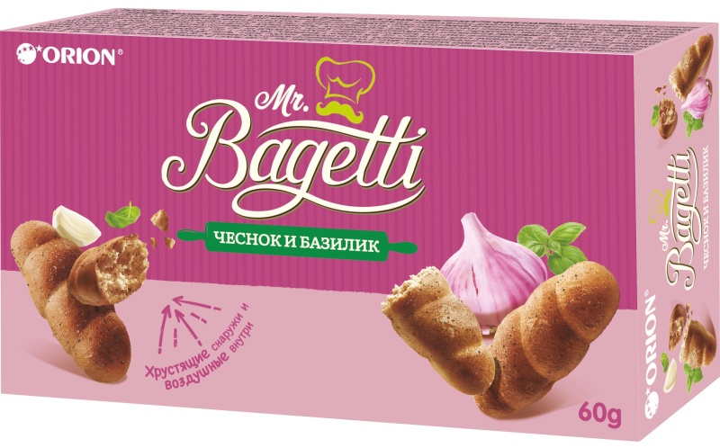 Печенье MR. BAGETTI GARLIC&BASIL затяжное, 60г