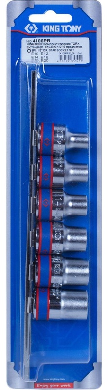 Набор торцевых головок 1/2, TORX Е-стандарт,E10-E20, 6 предметов,KING TONY