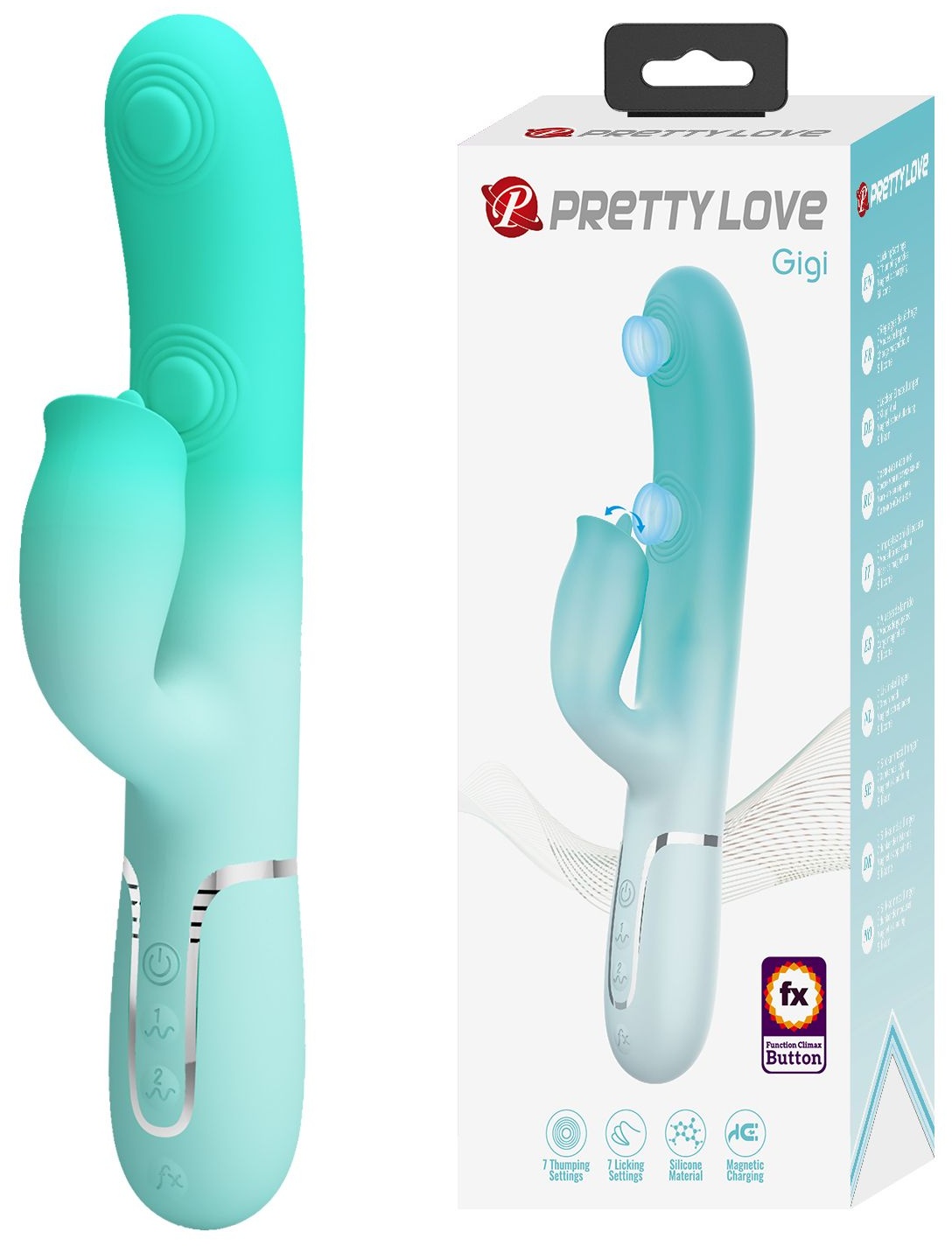 Мятный вибратор-кролик Gigi с возвратно-поступательными движениями - 22,8 см.