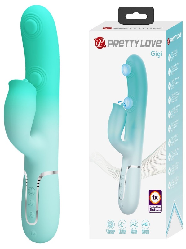 Мятный вибратор-кролик Gigi с возвратно-поступательными движениями - 22,8 см.