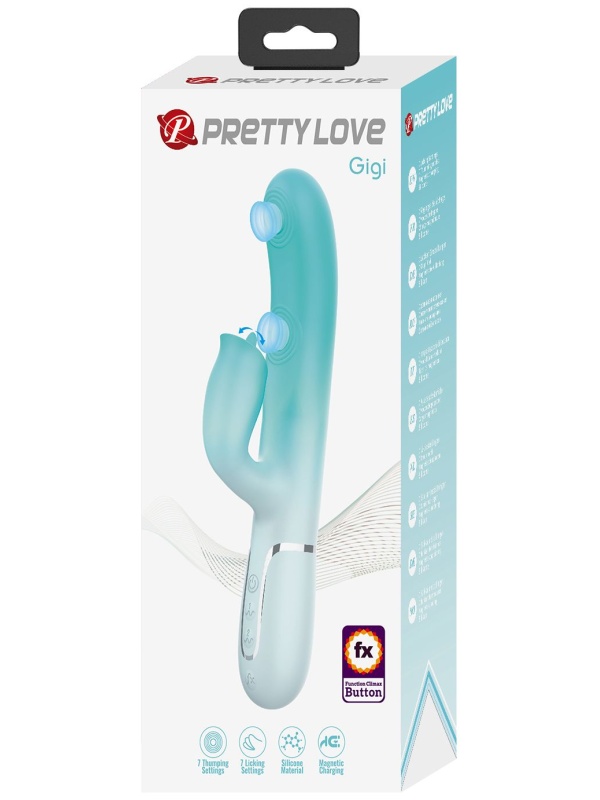 Мятный вибратор-кролик Gigi с возвратно-поступательными движениями - 22,8 см.