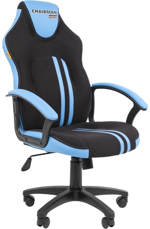 Кресло VT_CHAIRMAN GAME 26 экокожа/ткань черный/голубой