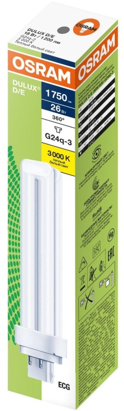 Лампа люминесцентная компактная DULUX D/E 26Вт/830 G24q-3 OSRAM