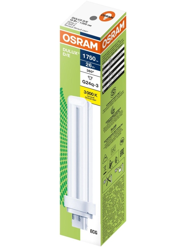 Лампа люминесцентная компактная DULUX D/E 26Вт/830 G24q-3 OSRAM