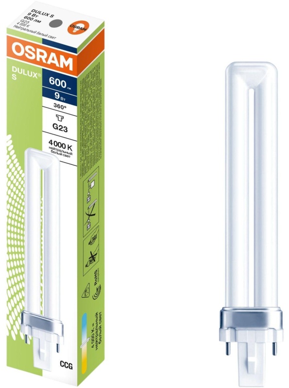 Лампа люминесцентная компактная DULUX S 9Вт/840 G23 OSRAM 4099854123542