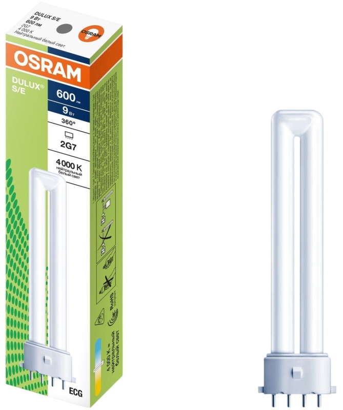 Лампа люминесцентная компакт. DULUX S/E 9W/840 2G7 OSRAM