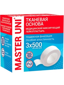 Лейкопластырь 3х500см тканевый в картоне Master Uni РФ