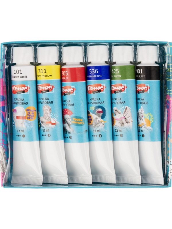 Краски акриловые худож.Комус Арт Студия, 6цв х 12мл, в тубах