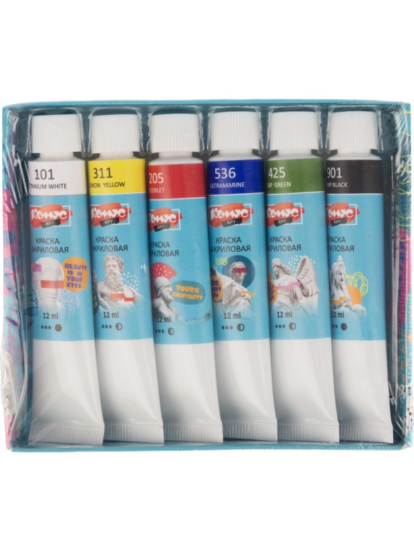 Краски акриловые худож.Комус Арт Студия, 6цв х 12мл, в тубах
