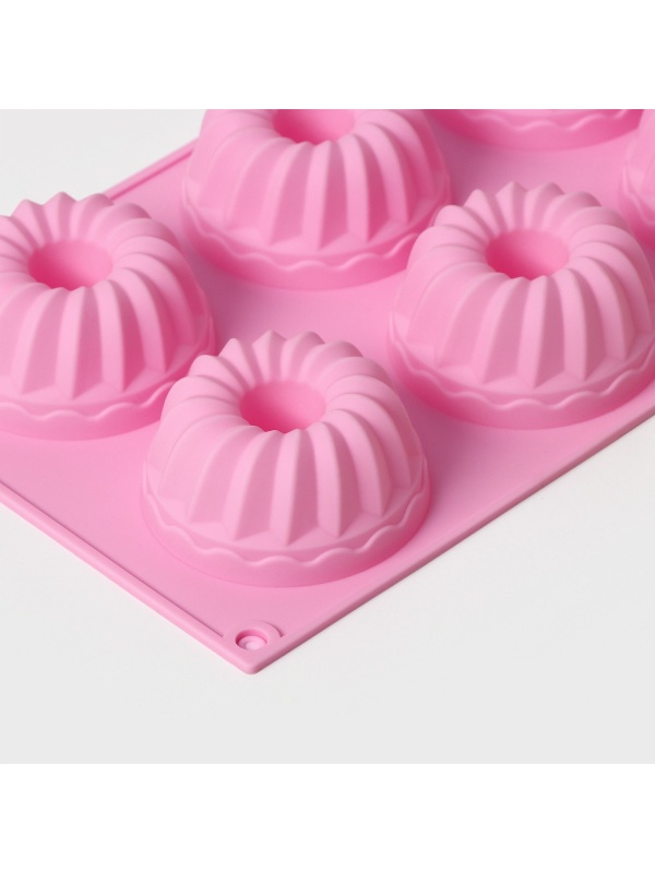 Форма для выпечки Доляна «Немецкий кекс», силикон, 17×27 см, 6 ячеек (d=7 см), цвет розовый