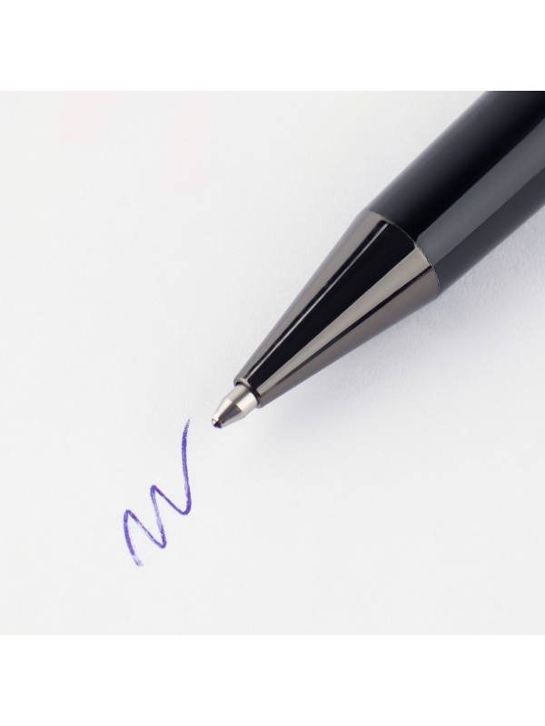 Ручка шариковая синяя паста 0.1 мм, металл рифлёная черный корпус-