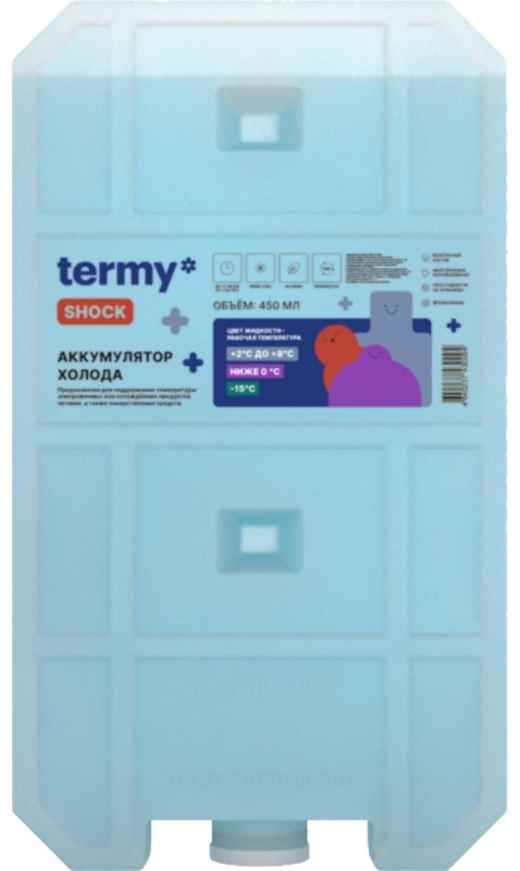 Аккумулятор холода 450мл Водно-Солевой 450мл +2 +8С Голуб ПробкаТермиШок