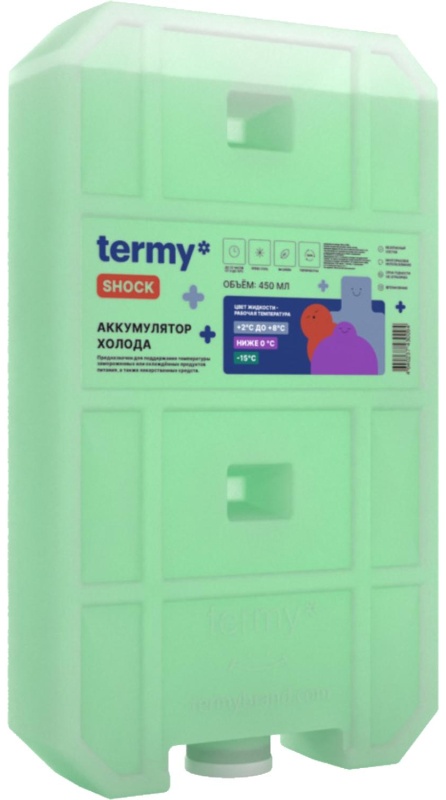 Аккумулятор холода 450мл Водно-Солевой 0 -15С_ Зеленый  Пробка ТермиШок